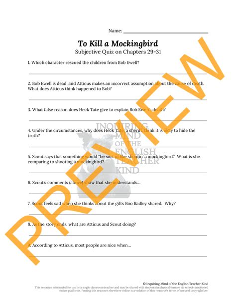 TO KILL A MOCKINGBIRD Harper Lee MATCHING - CHARACTER IDENTIFICATION DirectionsIn sections A and B, choose the character that matches each description. . To kill a mockingbird study guide answer key